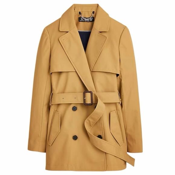 NWT J. Crew Women 8 Cropped Icon Trench Coat Honey Brown Tan Camel Belted Jacket - Picture 1 of 17